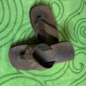 Reef platform flip flops, dark brown with faux snake skin